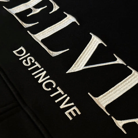 Back view of the Celvian black embroidered hoodie